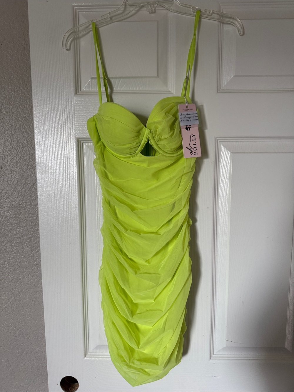 Oh Polly Neon Lime Ruched Sweetheart One-Piece Bodysuit